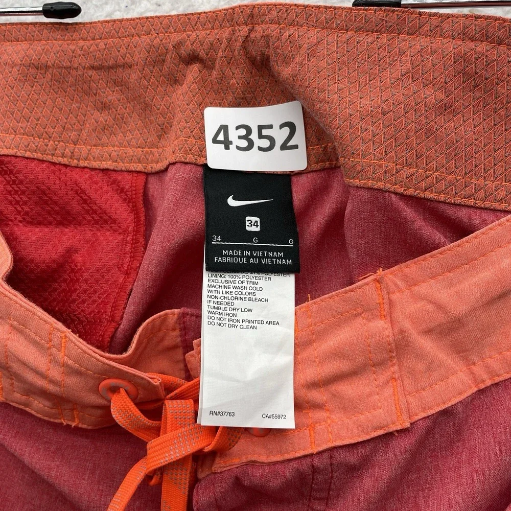 Nike Bathing Suit Mens 34 Red Orange Swoosh Drawstring Swim Shorts Athletic